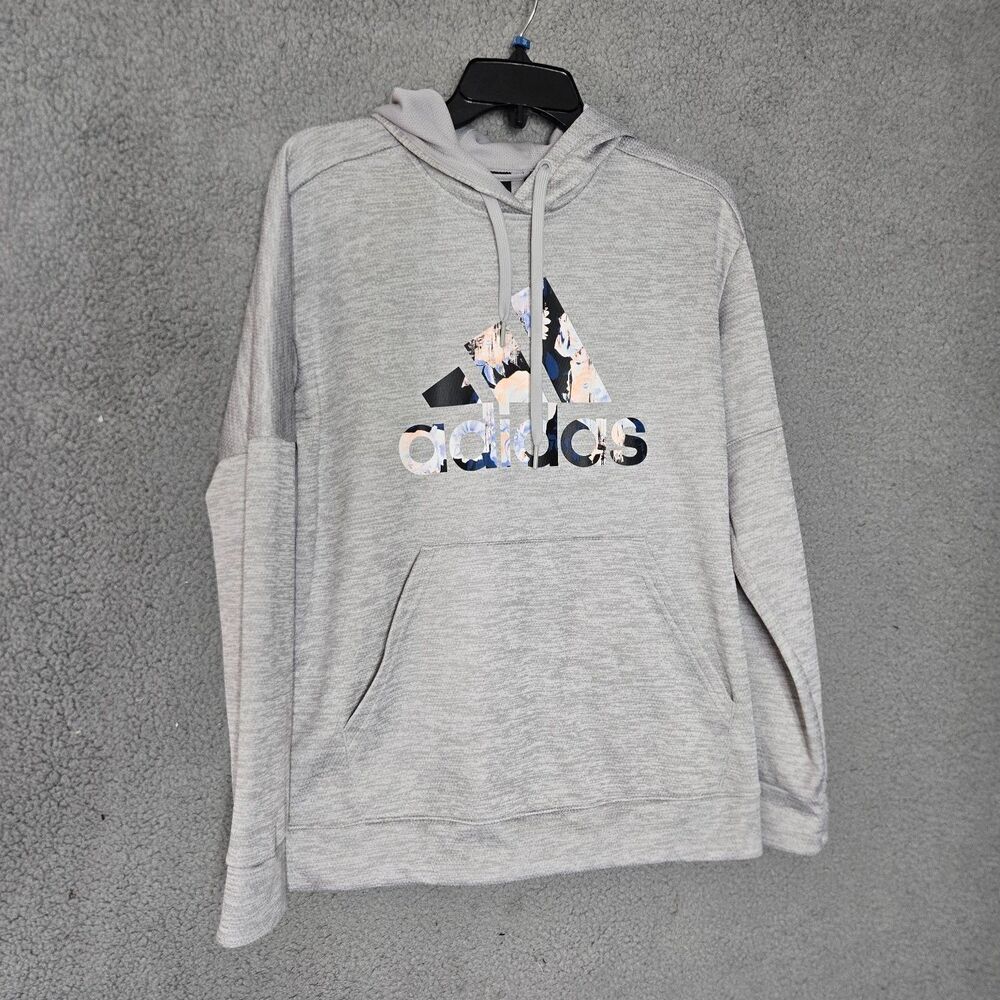 adidas Hoodie Womens L Gray Long Sleeve Hooded Drawstring Graphic Print